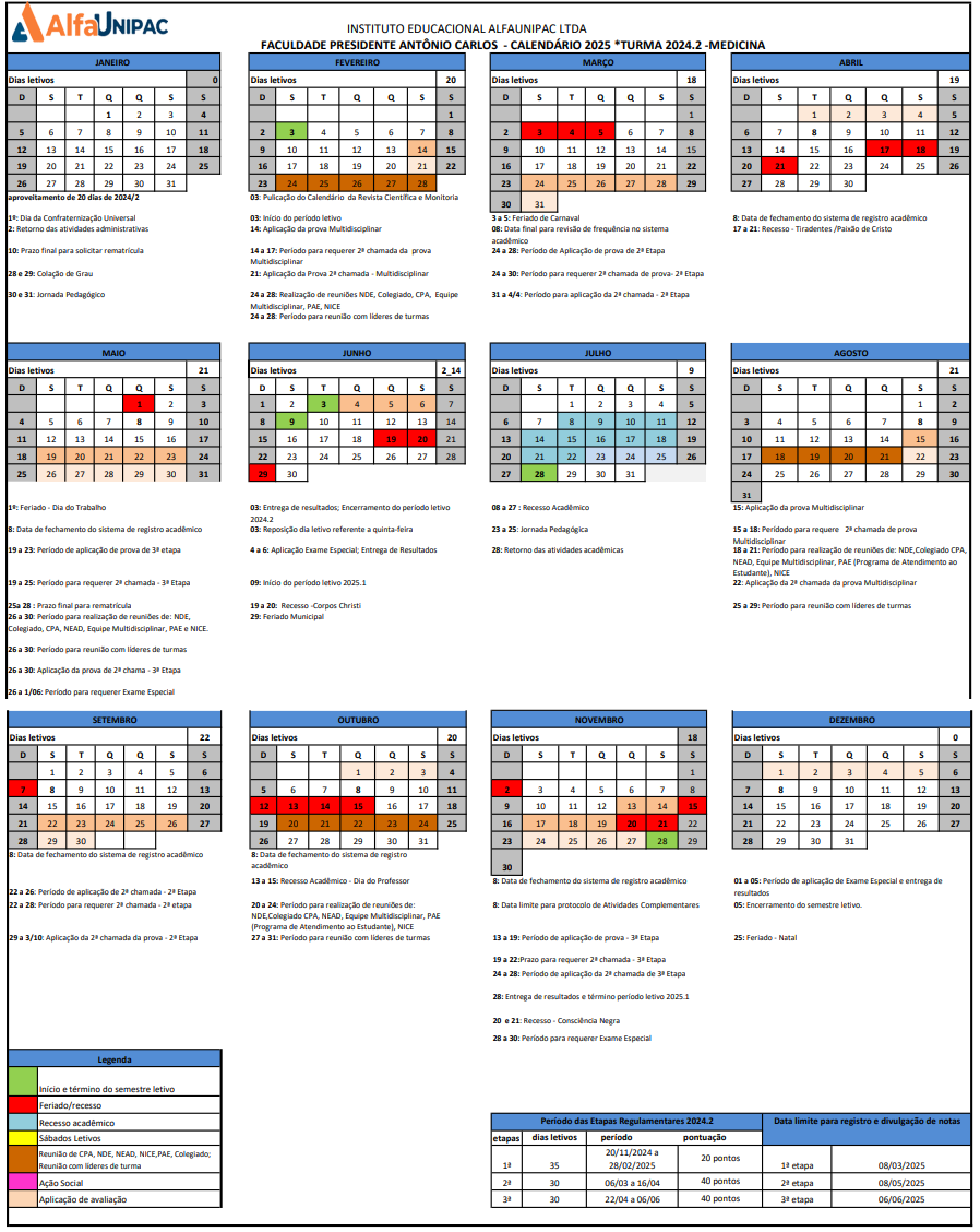 Calendário Medicina Turma 2024