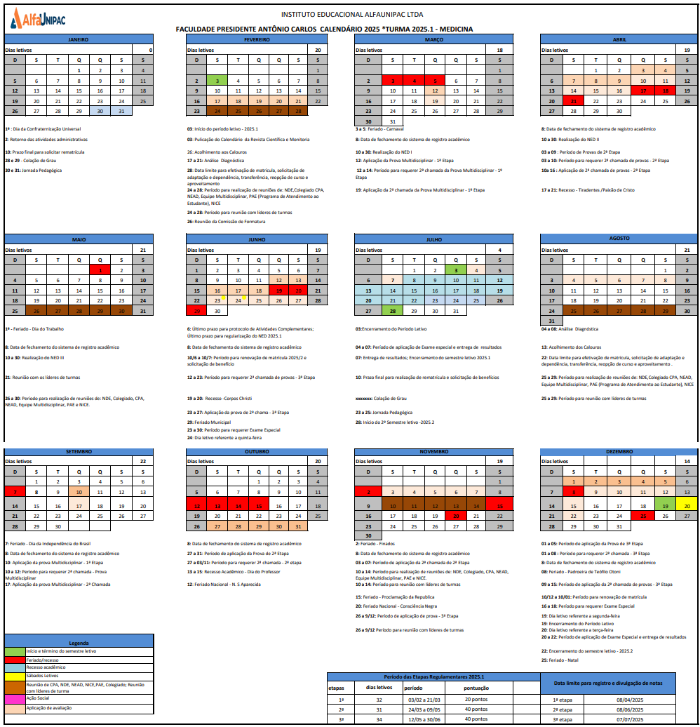 Calendário Medicina Turma 2025